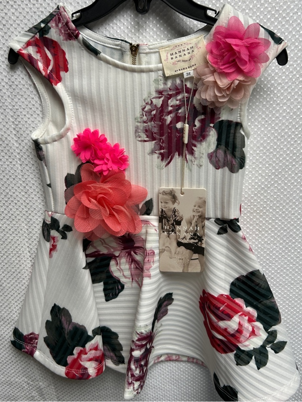 Hannah Banana White Floral Dress with Pink and Coral Flower Accents. 3T. NWT